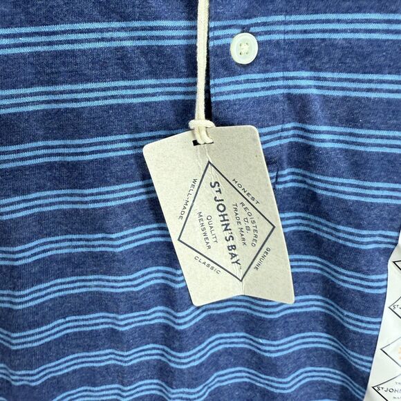 New St. John's Bay Shirt Men 2XL Blue Striped Button Up Collared Short Sleeve - Picture 4 of 7